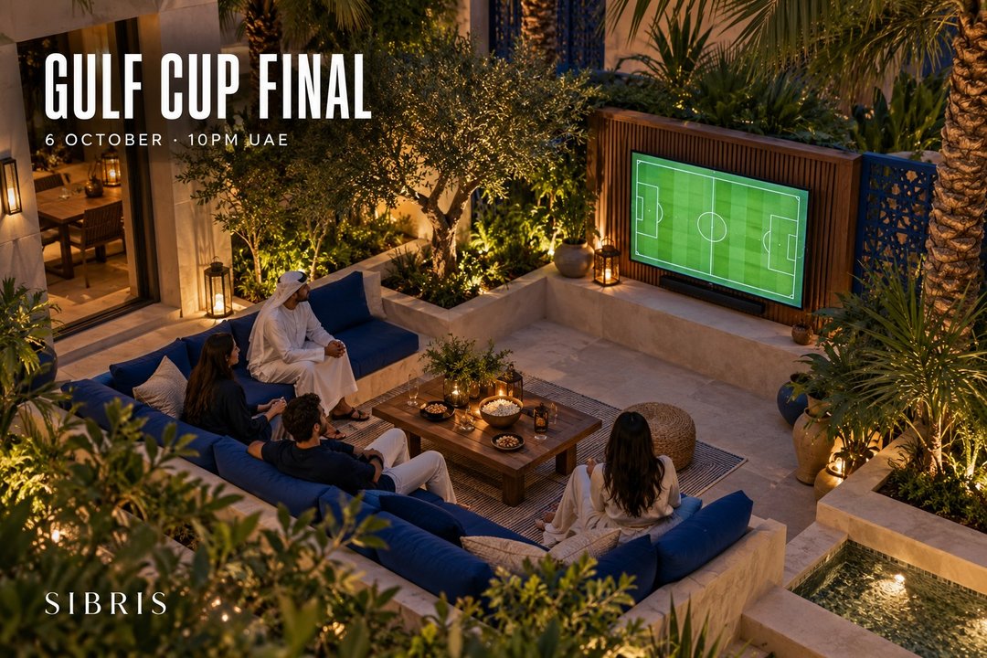 AI-generated conceptual courtyard for football viewing; not a confirmed screening venue or actual stadium.