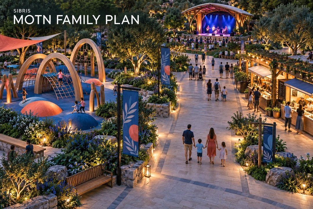 Conceptual illustration of an imaginary family festival courtyard; not the MOTN venue, actual attractions or event map.
