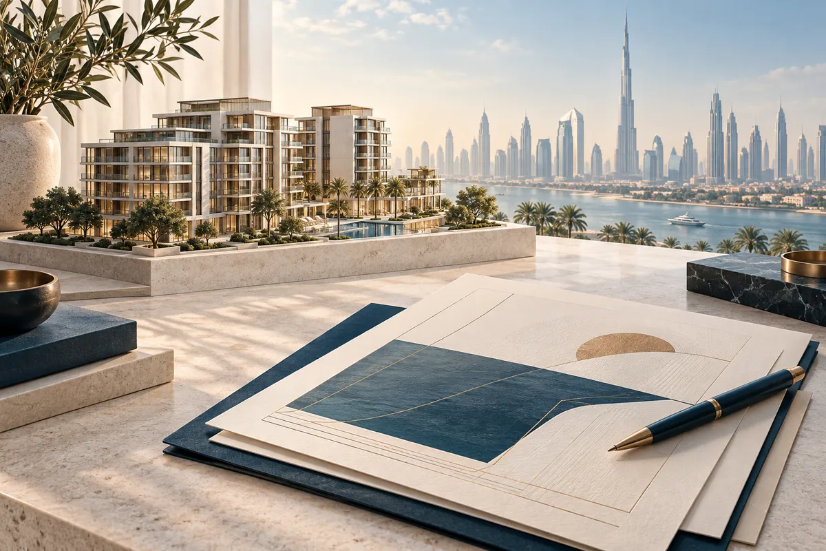 Conceptual illustration of an apartment model and property documents